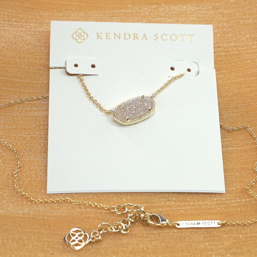 Kendra Scott Elisa Gold Necklace in Iridescent Drusy with Dust Bag